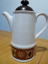 Vintage Sadler England coffee pot,70's, mosaic tile design. white with brown lid