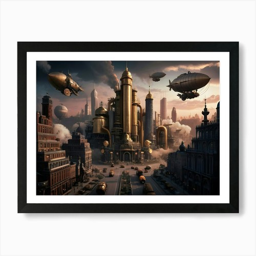 Steampunk city art - steampunk, print