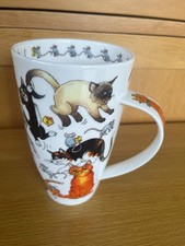 DUNOON PUSSY GALORE TALL BONE CHINA MUG BY CHERRY DENMAN