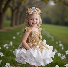 Girls White/Gold Cupcake Glitz