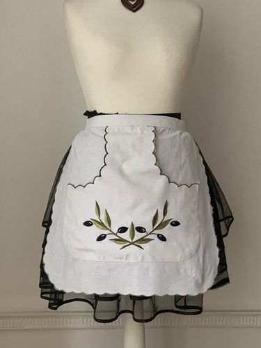 Vintage half apron pinny white - half,