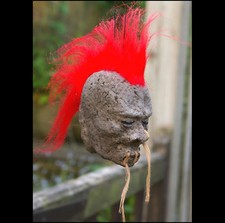 RED MOHAWK SHRUNKEN HEAD CAR MIRROR DANGLE GOTH 50s ECO FRIENDLY TOY