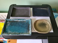 A JOB LOT OF FOUR BONSAI POT DRIP TRAYS: 7"/5.5"/5.5"/4.5" LONG: GOOD CONDITION