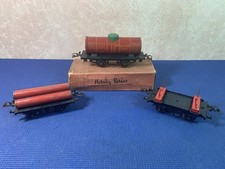 HORNBY MECCANO TINPLATE TANK CAR RS688 + GAS CYLINDER WAGON + LUMBER WAGON R167