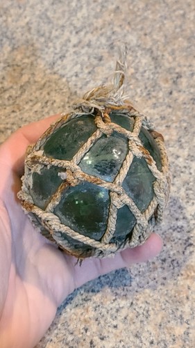 Handblown glass ball buoy - glass, rope