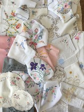 30pc Bundle/lot vintage cut fabric for craft, floral embroidery, crochet, linen.