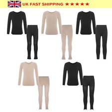 UK Kids Girls Fleece Thermal Underwear Top with Pantyhose Pants Homewear Set
