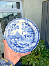ANTIQUE c1818-20 SPODE ROME RIVER TIBER PATTERN BLUE & WHITE PEARLWARE PLATE