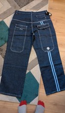 Berny’s Jeans Men Wide Leg Utility W40 L32 Black Denim Flared Cargo Skater BNWT