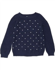 OASIS Womens Crop Boat Neck Jumper Sweater UK 16 Large Navy Blue Heart LZ08