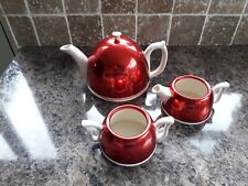 Art Deco Everhot Teapot Creamer & Sugar Set Ceramic & Metal Insulation.