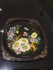 Vintage Genuine Zhostovo Stamped Russian Metal Tray - Hand Painted Enamel 25cm