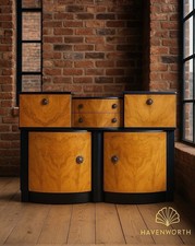 Art Deco Burr Walnut Cocktail Cabinet – Restored 1930s Drinks Sideboard Vintage