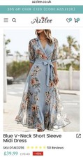 Azzlee NWOT Light blue maxi Floral Dress with belt XL 