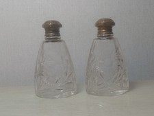 Pair of Vintage Perfume Bottles, Moulded Glass Flower Pattern, Metal Screw Caps
