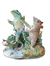 Gille Jeune Paris Antique Unusual 19th Century Bisque Figure Group Frog & Mouse