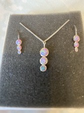 Semi precious Opal stone necklace and earrings and Sterling silver chain 