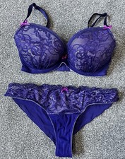 Ann Summers Bra Pants Knickers Set Padded Push Up Removable Padding Purple 32DD 