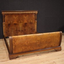Double bed Italian furniture in walnut wood antique style bedroom 20th century