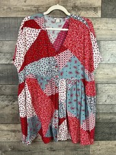Monki Paisley Print Smock Dress Size Small Oversize Red Blue Bandana Patchwork