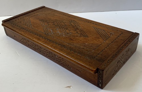 Vintage wooden box carved art - carved,
