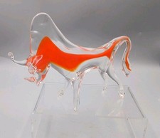 Mid Century Murano Art Glass Freeform Blown Bull Sculpture - orange