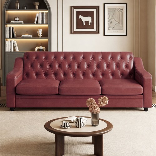 Chesterfield faux leather sofa - faux,