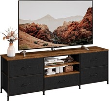 TV Stand Cabinet with 5 Drawers Storage Organizers and Open Shelf Black