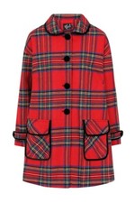Hell Bunny Red Tartan A-line Swing Coat Stanley Plaid Coat New Size M UK Size 12
