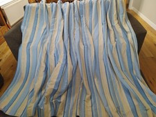 Laura Ashley  Stripe Huge Curtains W. 120"x 85"  Cream Beige Blue HEAVY! 9 Kilos