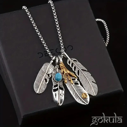 Feather eagle claw pendant - feather,