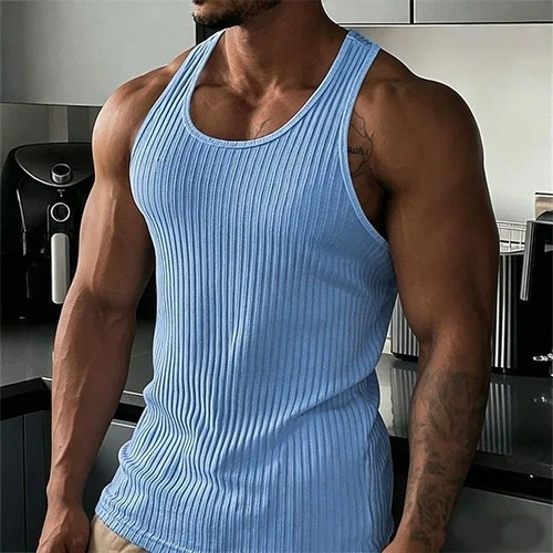 Men rib knit tank - knit, slim