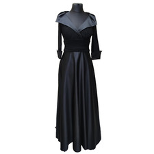 ELIZA J Black Satin New York Style 50'S Flare Long Dress Size 12 Fit Flare Prom