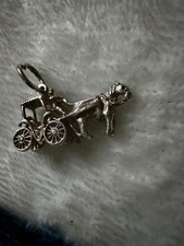 1960s Solid Silver Charm of a Horse and Carriage a Perfect mini Model Detailed 