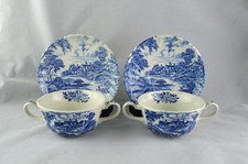 RIDGWAY Staffordshire Ironstone - Meadowsweet - x2 Handled Soup Bowls & Saucers