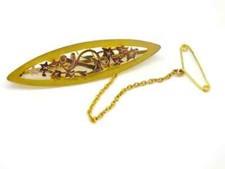 Edwardian 9ct Yellow & Rose Gold Sweetheart Anchor Ivy leaves ornate Brooch Pin