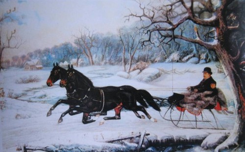 Old fashion horses sleigh - horses,