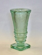 Daum Nancy France, 1920s Acid Etched Clear Green Glass Vase, Cross of Lorraine