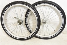 Pair Of 20" Single Speed Wheels With Coaster Brake Tyre & Wood Valve Tube Fitted