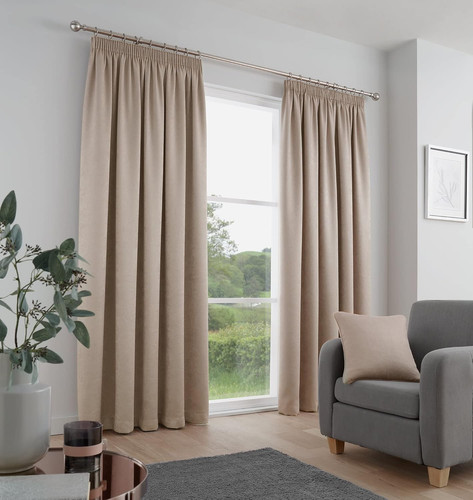 Natural pencil pleat curtains - pencil,