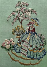 No.72 Vintage Hand Embroidered Linen Panel Crinoline Lady