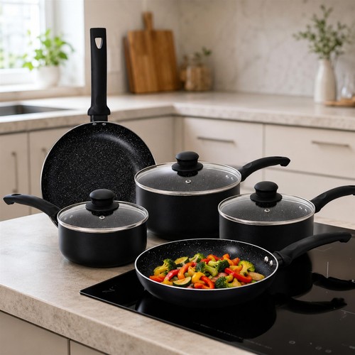 8pc black aluminium marble - 8pc,