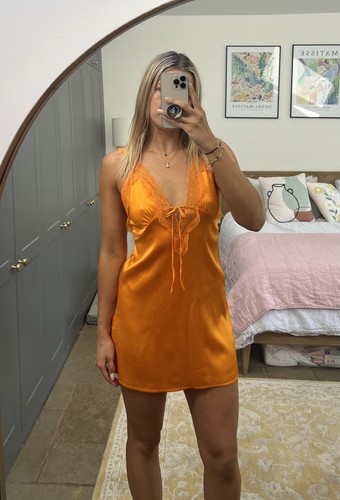 Zara orange satin lace neck - zara,