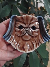 Vintage Wade 1960's Porcelain Brown Pekingese Dog Wall Plaque 9.5cm Trinket Dish