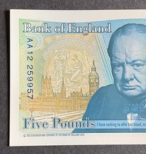 £5 UK AA12 Victoria Cleland Mint Uncirculated Five Pound Churchill Note