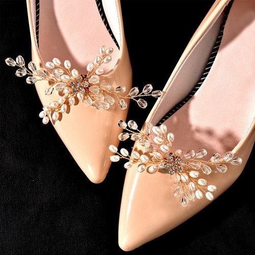 Golden pearl rhinestone shoe - golden,