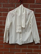 St Michael Vintage Pussy Bow Blouse Size 12 Cream Ivory