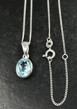 Blue topaz oval pendant solid - topaz,
