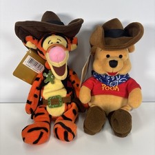 Disney Store Cowboy Pooh & Tigger Beanie Plush Set Winnie The Pooh With Tags