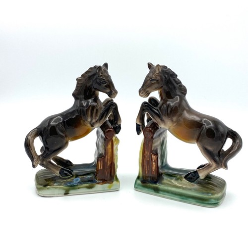 Pair ceramic jumping horses - ceramic,